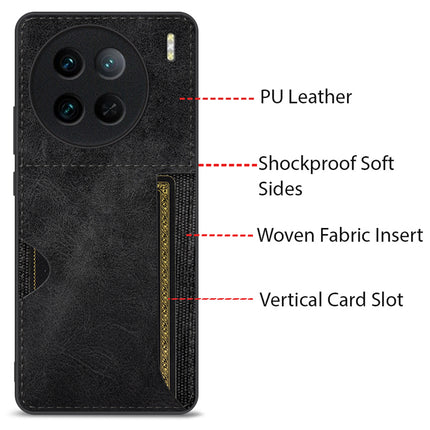 Mobizang Razor Wallet Back Case for Vivo X90 Pro (5G) | Slim PU Leather & Fabric Cover with Inbuilt Card Pocket (Black)