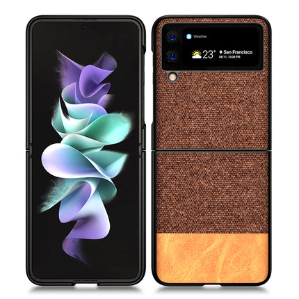 Soft Fabric & Leather Hybrid Protective Case Cover for Samsung Galaxy Z Flip 3 (Brown)