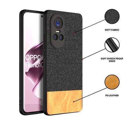 KAPA Soft Fabric & Leather Hybrid Protective Back Cover for Oppo Reno 10 / Reno 10 PRO (5G) | Shockproof Slim Hard Anti Slip Back Case (Black , Brown)