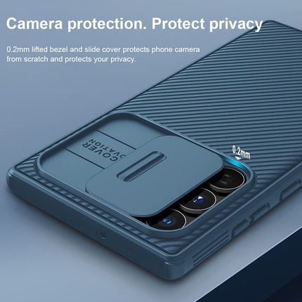 Mobizang Camshield Back Cover for Samsung Galaxy S22 Ultra | Inbuilt Slider Shockproof Lens Protection Case (Blue)
