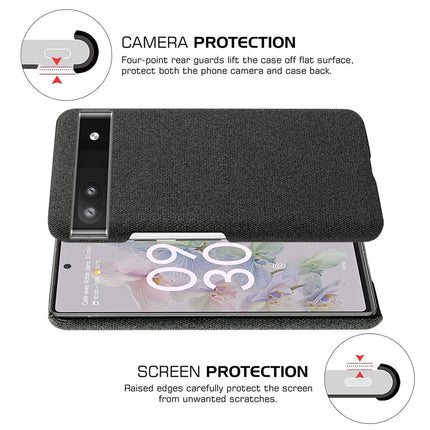 Mobizang Woven Soft Fabric Case for Google Pixel 6A Back Cover, Shock Protection Slim Hard Anti Slip Back Cover (Black)