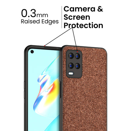 Soft Fabric & Leather Hybrid for Oppo A54 (4G) Back Cover, Shockproof Protection Slim Hard Back Case (Brown)