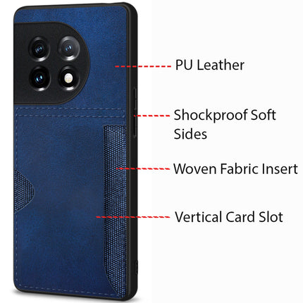 Mobizang Razor Wallet Back Case for OnePlus 11 | Slim PU Leather & Fabric Cover with Inbuilt Card Pocket (Blue)