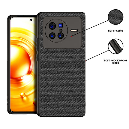 Soft Fabric Hybrid Protective Back Case Cover for Vivo X80 (Black)