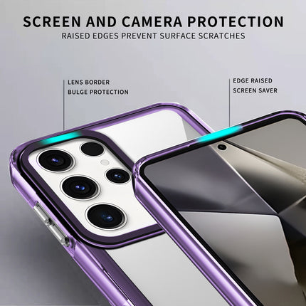 Mobizang Warrior Acrylic Clear Back Cover For Samsung Galaxy S24 ULTRA | Slim Shockproof [Military Grade Protection] Hybrid Bumper Case (Purple Sides)