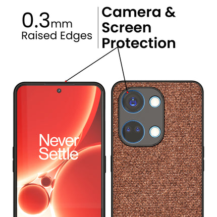 Mobizang Soft Fabric & Leather Hybrid Protective Back Cover for Oneplus Nord 3 | Shockproof Slim Hard Anti Slip Back Case (Brown)