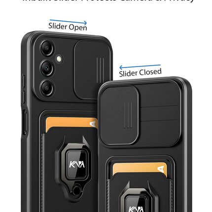 Mobizang Bisen Back Cover for Samsung Galaxy A54 (5G) | Inbuilt Camera Slider Ring Stand and Card Pocket Shockproof Slim Bumper Back Case (Black)