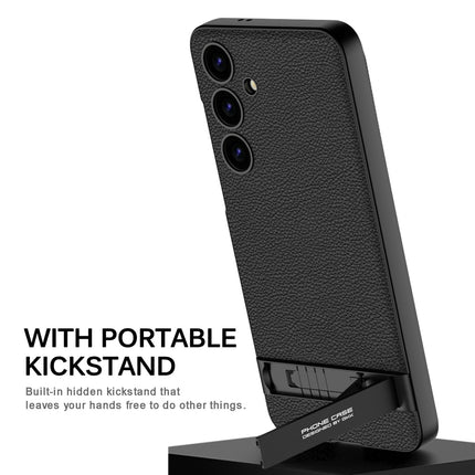 Mobizang Leather Ultra Thin Back Case for Samsung Galaxy S24 Cover | with Inbuilt Stand Full Body Protection Back Cover (Black)