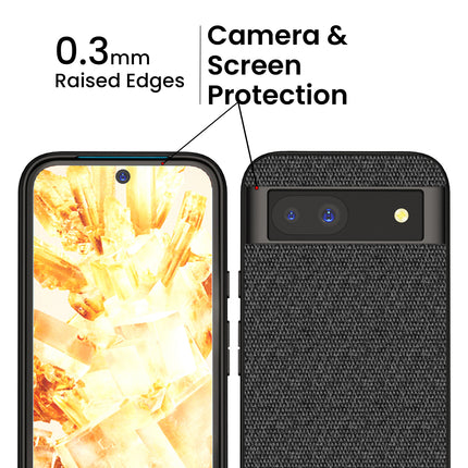 Mobizang Soft Fabric & Leather Hybrid Protective Back Cover for Google Pixel 8A | Shockproof Slim Hard Anti Slip Back Case (Black , Blue)