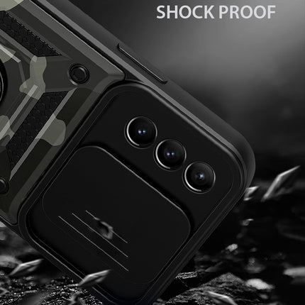 Mobizang Tank Back Cover for Samsung Galaxy S23 Plus , Inbuilt Ring + Slider Shockproof Lens Protection Case (Black)