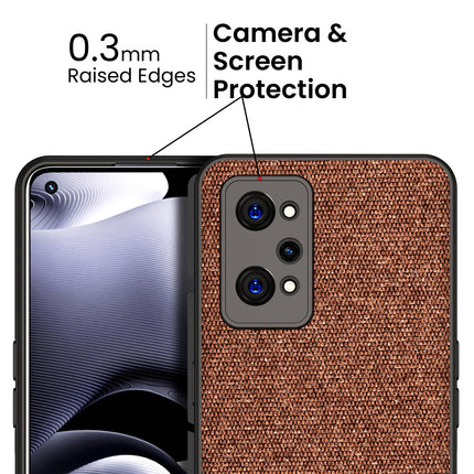 Mobizang Soft Fabric & Leather Hybrid Protective Case Cover for Realme GT NEO 3T (Brown)