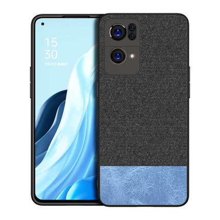 Soft Fabric & Leather Hybrid for Oppo Reno 7 Pro (5G) Back Cover, Shockproof Protection Slim Hard Back Case (Black ,Blue)