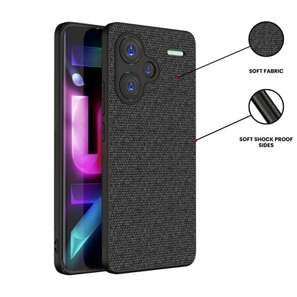 Mobizang Soft Full Fabric Protective Back Case Cover for Redmi Note 13 PRO PLUS | Shockproof Slim Hard Anti Slip Back Case (Black)