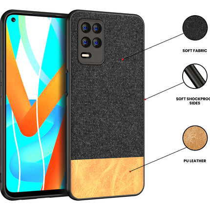 Soft Fabric & Leather Hybrid Protective Case Cover for Realme 8S (5G) (Black,Brown)