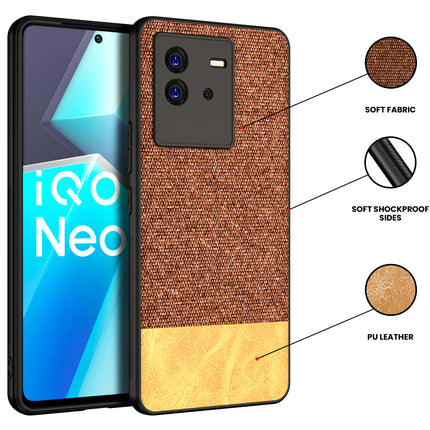 Mobizang Soft Fabric & Leather Hybrid Protective Case Cover for Vivo IQOO Neo 6 (5G) (Brown)