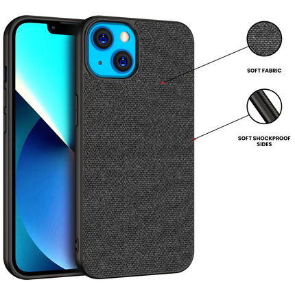 Soft Fabric Hybrid Protective Back Case Cover for Apple iPhone 13 (Black)