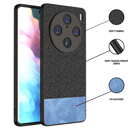 Mobizang Soft Fabric & Leather Hybrid Protective Back Cover for Vivo X100 Pro | Shockproof Slim Hard Anti Slip Back Case (Black , Blue)