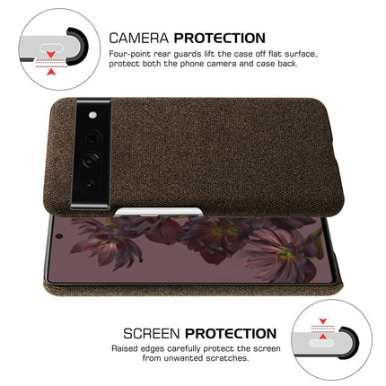 Mobizang Woven Soft Fabric Case for Google Pixel 7 Pro Back Cover, Shock Protection Slim Hard Anti Slip Back Cover (Brown)