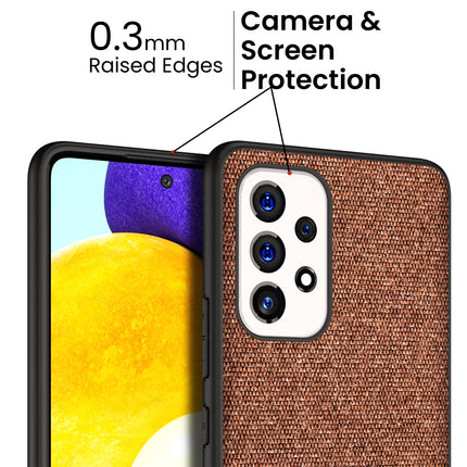 Soft Fabric & Leather Hybrid for Samsung Galaxy A53 (5G) Back Cover, Shockproof Protection Slim Hard Back Case (Brown)