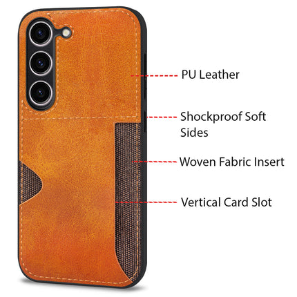Mobizang Razor Wallet Back Case for Samsung Galaxy S23 Plus | Slim PU Leather & Fabric Cover with Inbuilt Card Pocket (Brown)