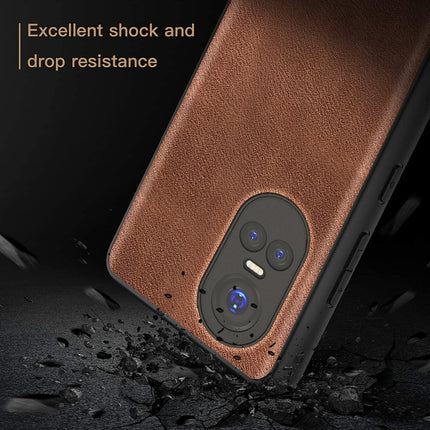 Mobizang Tux Leather Back Cover for Oppo Reno 10 / Reno 10 PRO | Slim Shockproof Camera Protection Bumper Case (Brown)