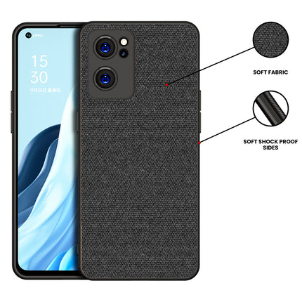 Soft Fabric Hybrid for Oppo Reno 7 (5G) Back Cover, Shockproof Protection Slim Hard Back Case (Black)