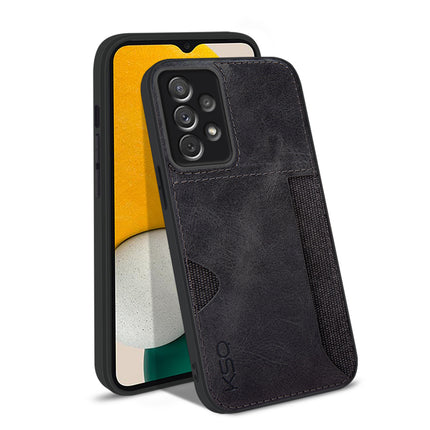 Mobizang Razor Wallet Back Case for Samsung Galaxy A33 (5G) | Slim PU Leather & Fabric Cover with Inbuilt Card Pocket (Black)