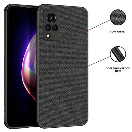 Soft Fabric Hybrid for Vivo V21 Back Cover, Shockproof Protection Slim Hard Back Case (Black)