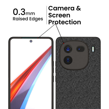 Mobizang Soft Fabric & Leather Hybrid Protective Back Cover for Iqoo 12 (5G) | Shockproof Slim Hard Anti Slip Back Case (Black , Brown)