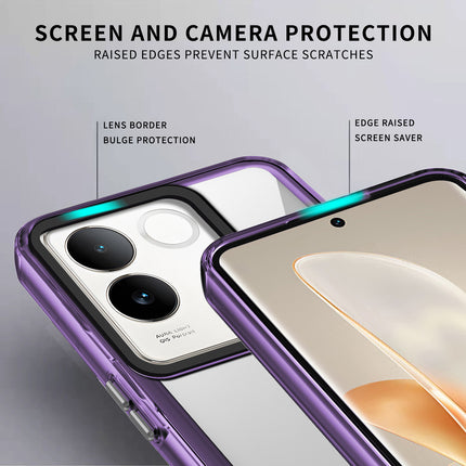 Mobizang Warrior Acrylic Clear Back Cover For IQOO Z7 Pro | Slim Shockproof [Military Grade Protection] Hybrid Bumper Case (Purple Sides)