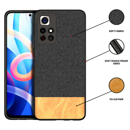 Soft Fabric & Leather Hybrid Protective Case Cover for Redmi Note 11T (5G) (Black,Brown)