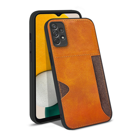 Mobizang Razor Wallet Back Case for Samsung Galaxy A73 (5G) , Slim PU Leather & Fabric Cover With Inbuilt Card Pocket (Brown)