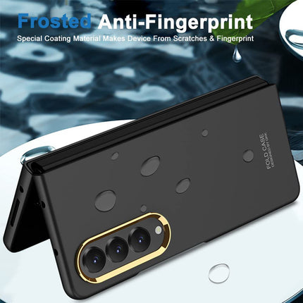 Mobizang Ultra Thin PC Case with Golden Lens Ring for Galaxy Z Fold4 - Black