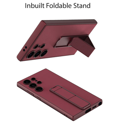 Mobizang Leather Ultra Thin Back Case for Samsung Galaxy S24 Ultra Cover | with Adjustable Stand Stand Full Body Protection Back Cover (Wine Red)