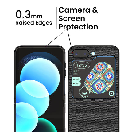 KAPA Soft Fabric & Leather Hybrid Protective Back Cover for Samsung Galaxy Z Flip 5 | Shockproof Slim Hard Anti Slip Back Case (Black , Blue)