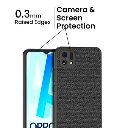 Soft Fabric & Leather Hybrid Protective Case Cover for Oppo A16K (Black ,Blue)