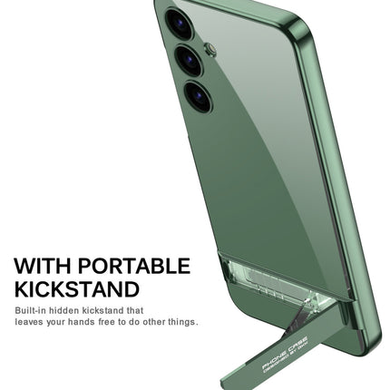 Mobizang Phantom Ultra Thin Back Case for Samsung Galaxy S24 Cover | Inbuilt Kick Stand Electroplated Edges Full Body Protection Back Cover (Green)