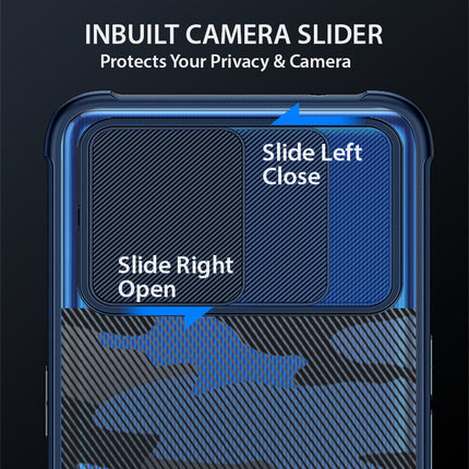 Camo Slider Back Cover for Samsung Galaxy F62 , [Military Grade Protection] Shockproof Slim Clear Camera Shield Bumper Back Case (Blue)
