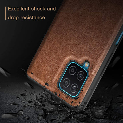 Tux Back Case for Samsung Galaxy A22 (4G) , Slim Leather Case with Soft Edge Shockproof Back Cover (Brown)