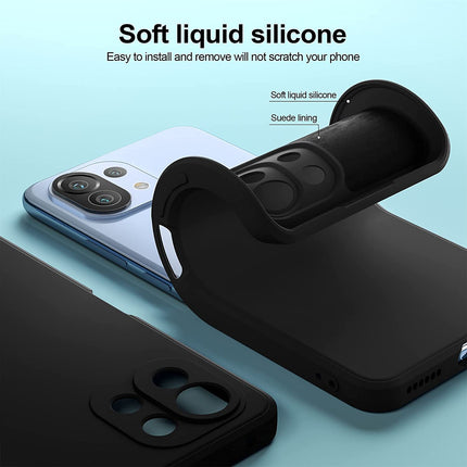 Matte Lens Protective Back Cover for Xiaomi Mi 11 Lite , Slim Silicone with Soft Lining Shockproof Flexible Full Body Bumper Case , Black