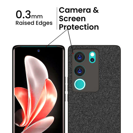 Mobizang Soft Fabric & Leather Hybrid Protective Back Cover for Vivo V29 (5G) / Vivo V29 Pro (5G) | Shockproof Slim Hard Anti Slip Back Case (Black::Brown)