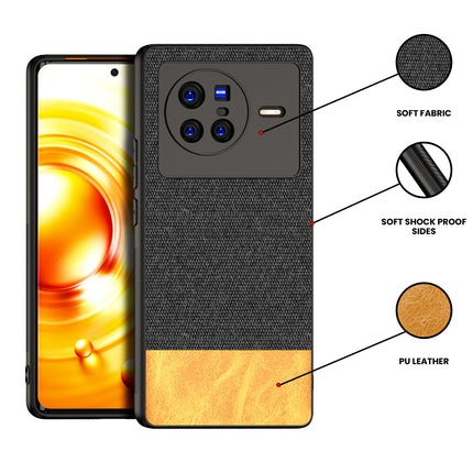 Soft Fabric & Leather Hybrid Protective Back Case Cover for Vivo X80 (Black , Brown)