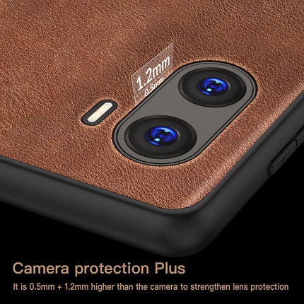 Mobizang Tux Leather Back Cover for Vivo V29E | Slim Shockproof Camera Protection Bumper Case (Brown)