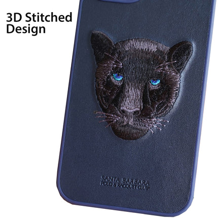 Santa Barbara Panther Series Luxury Leather Back Cover for Apple iPhone 13 Pro Max (6.7) (Blue)