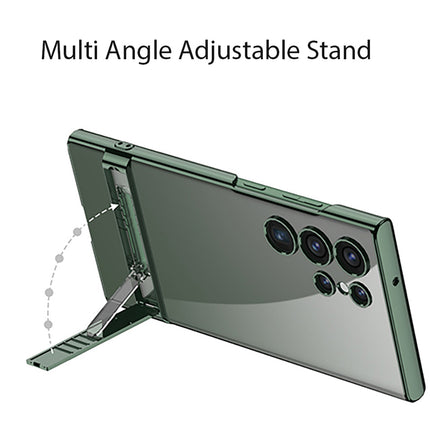 Mobizang Phantom Ultra Thin Back Case for Samsung Galaxy S24 Ultra Cover | Inbuilt Kick Stand Electroplated Edges Full Body Protection Back Cover (Green)