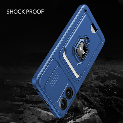 Bisen Back Cover for Apple iPhone 12 PRO MAX ,Inbuilt Camera Slider,Ring Stand and Card Pocket Shockproof Slim Bumper Back Case (Blue)