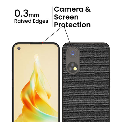 Mobizang Soft Fabric & Leather Hybrid for Oppo Reno 8T (5G) Back Cover | Shockproof Hybrid Slim Hard Anti Slip Back Case (Black, Blue)