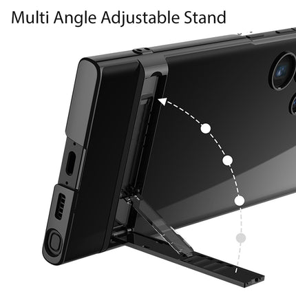 Mobizang Phantom Ultra Thin Back Case for Samsung Galaxy S24 Ultra Cover | Inbuilt Kick Stand Electroplated Edges Full Body Protection Back Cover (Black)