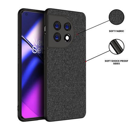 Mobizang Soft Full Fabric for OnePlus 11 Back Cover | Shockproof Slim Hard Anti Slip Back Case (Black)