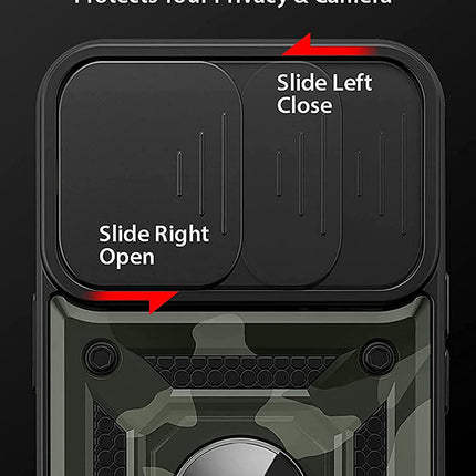 Mobizang Tank Back Cover for Oppo Reno 8T (5G) | Inbuilt Ring + Slider Shockproof Lens Protection Case (Black)